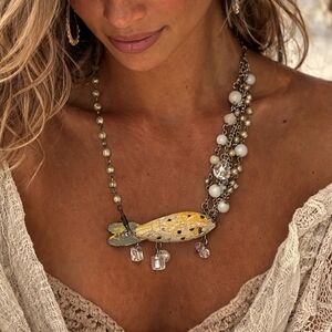 Vintage Fishing Lure Necklace Upcycled Wood Lure Pendant Rustic Fisherman Jwlry